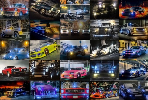 LED - Bild mit Beleuchtung Leinwandbild Leuchtbilder/ US Cars /  Autos /Oldtimer - Bild 1 von 47