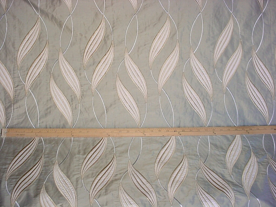 6-1/2Y Scalamandre ZS 00013554 Channing Embroidered Silk Leaf Upholstery Fabric - Image 2 of 4