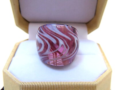 Purple with White ''Tiger Stripe'' Swirl Hand Blown Glass Bling Ring - Sz 5