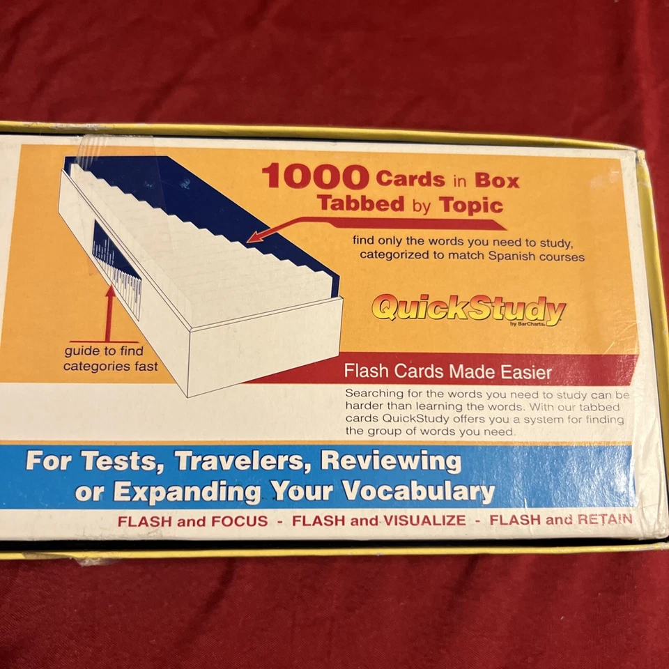 SPANISH VOCABULARY FLASH CARDS  Quick Study Tabbed By Topic 1000 Cards - Image 4 of 4