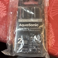 Aquasonic Activated Charcoal Replacement 2 Brush Heads For Ultra Whitening New