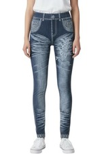 Women's Jean-Like Stretch Leggings Jeggings Soft Lightweight One Size XS-L Blue