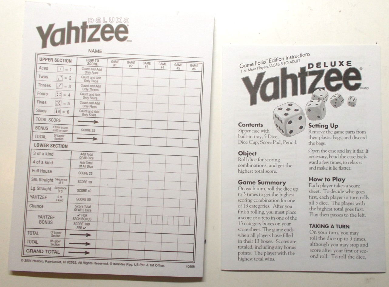 Hasbro Yahtzee Deluxe Game Folio Edition 2003 Travel Zipper Case
