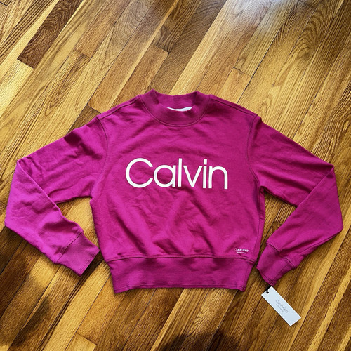 Calvin Klein Women's Hot Pink Cropped Crewneck Sweatshirt X-Small NWT