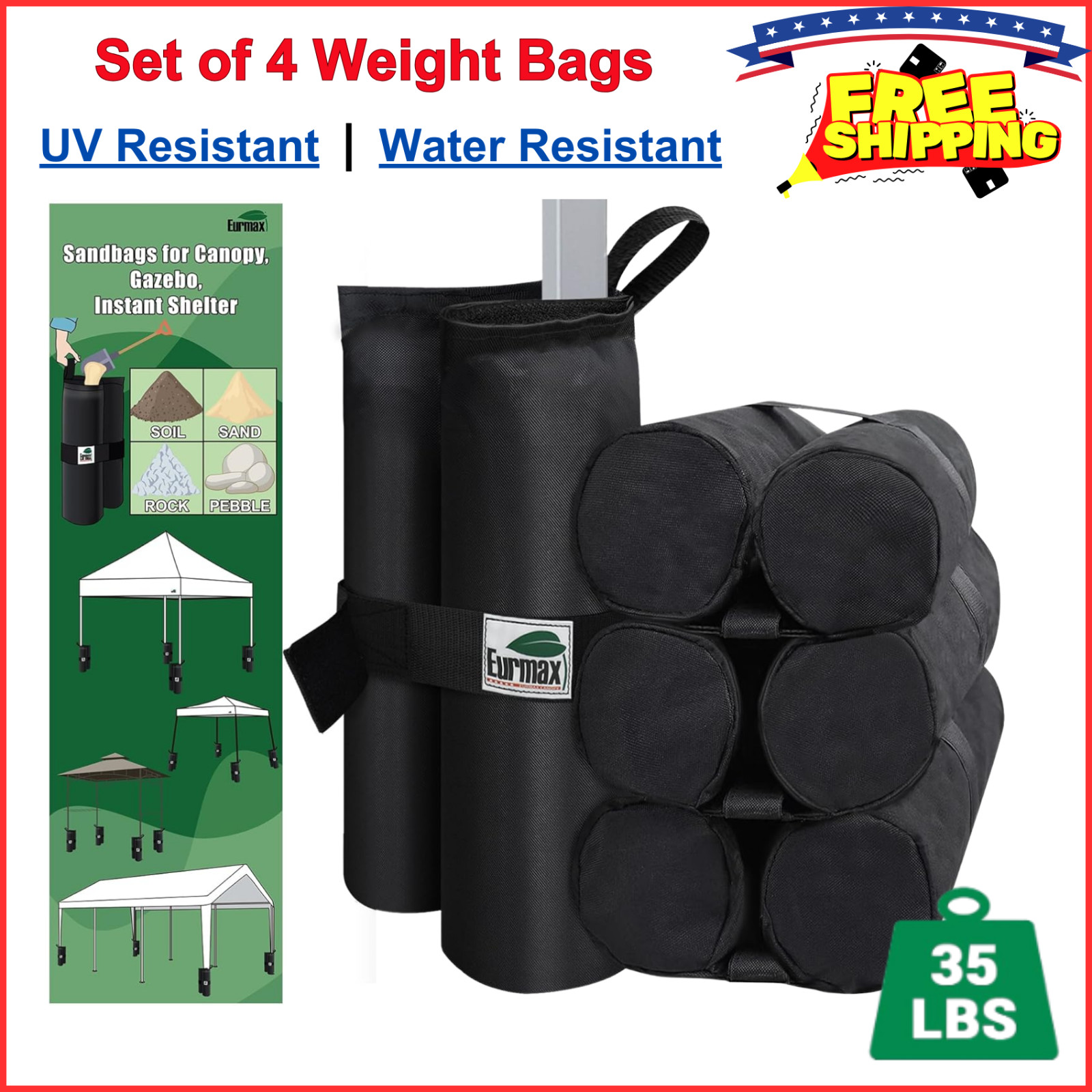 Weight Bags for Pop-up Canopy, Set of 4, Sand Fillable, Outdoor Shelter Weights