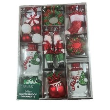 Holiday Living 14 Count Shatterproof Ornaments Christmas Red Green White