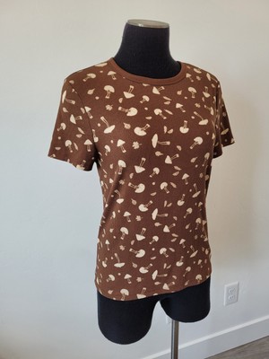 Brown Mushroom Ribbed T Shirt Stretchy Cottage Whimsical Fairy Grunge Woodland