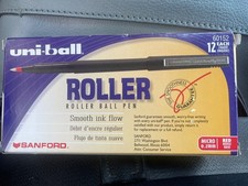 NEW | Uni-Ball Roller Ball Stick Pen, Black Ink, 12 Pens, MICRO 0.2mm | RARE