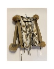 Real Fur Beige Parka Coat Size 8 Women's Jacket Coat Fur