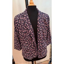 LC Lauren Conrad Floral Blazer Navy Pink Rose Print 3/4 Sleeve XL