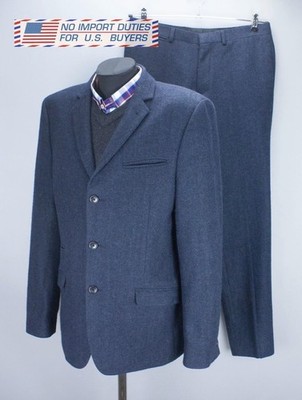 Asos Mens Tweed Blue Suit Herringbone Size Jacket UK/US 38''S EU 48S Pants 30 in