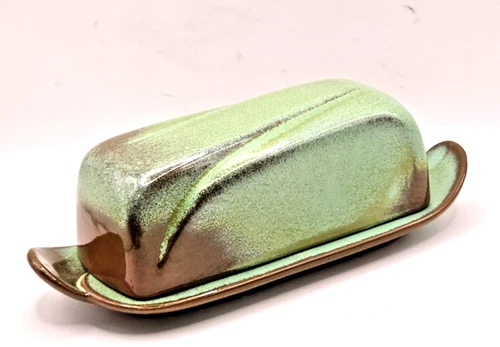 Frankoma Pottery Plainmans Butter Dish Green And Brown 4 K