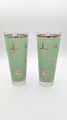 Bartlett Collins Atomic North Star Glasses Tumblers Green MCM Set Of 2