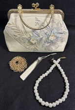 Delicate Purse w/ Gold Fixed Handle, Faux Pearl Handle Shoulder Chain 7"Hx8"L