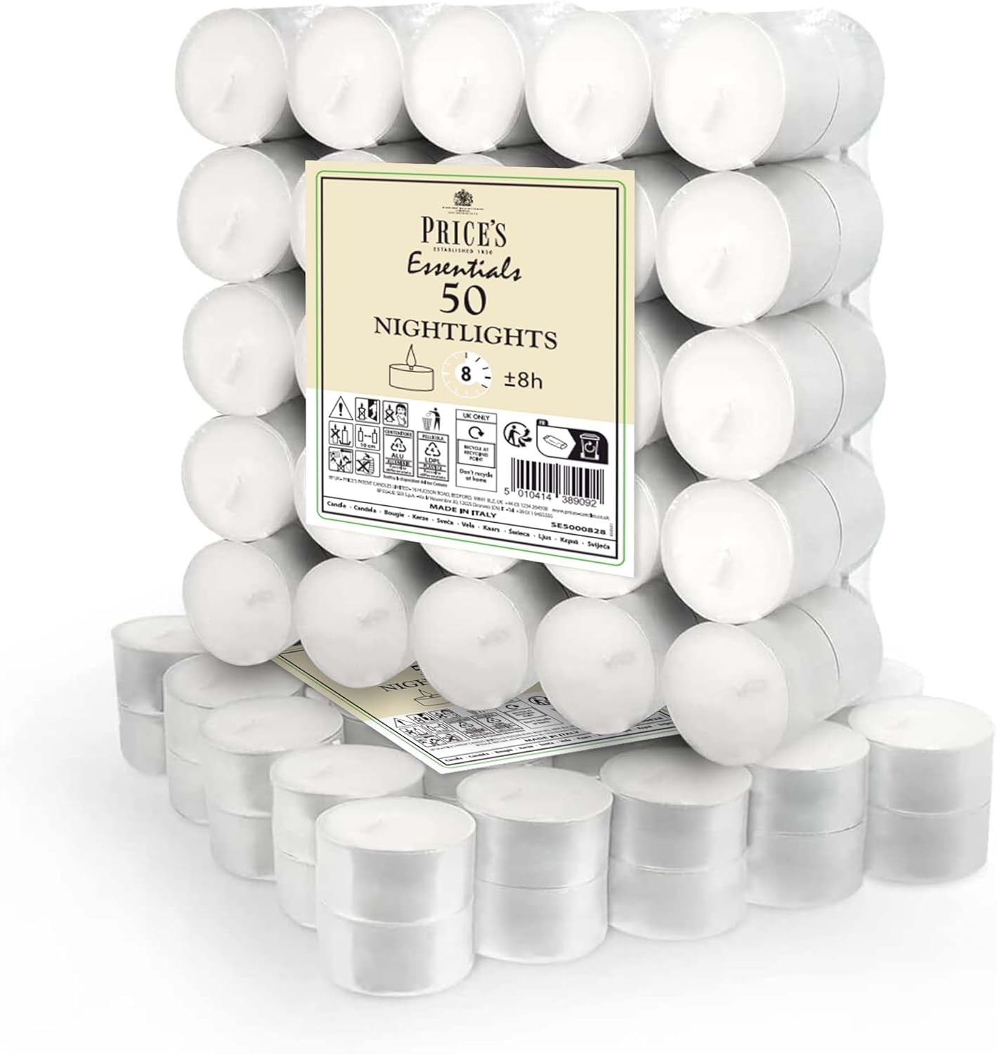 Price's Candles 50 Pack 8 Hour Tea Lights | Clean Vegan & Kosher Friendly Long