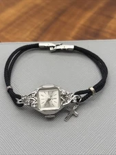 Kelbert 17 Rubis Swiss Made Ladies Watch 10k R.G.P. Bezel Cordage Band Cross 