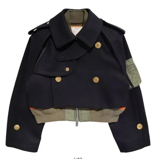 ジャケット・アウター sacai Wool Melton Jacket NAVY size 2 Sacai Wool Melton Mix Jacket 'Navy' SIZE L | eBay