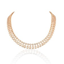 Gold Crystal Necklace with Round & Pear Shaped Cubic Zirconia Stones For Women