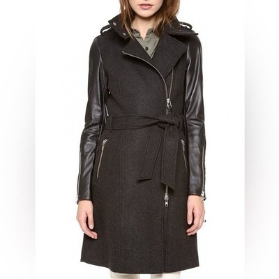 Mackage Women's Wool Trench Coat Leather Sleeve XXS Whimsigoth Punk Grunge  | eBay