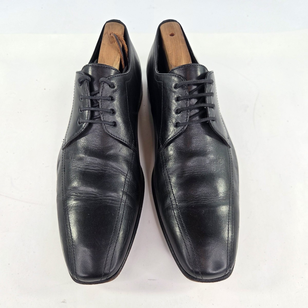 Hugo Boss Black Leather Lace Up Apron Toe Oxfords Size US  display picture 1