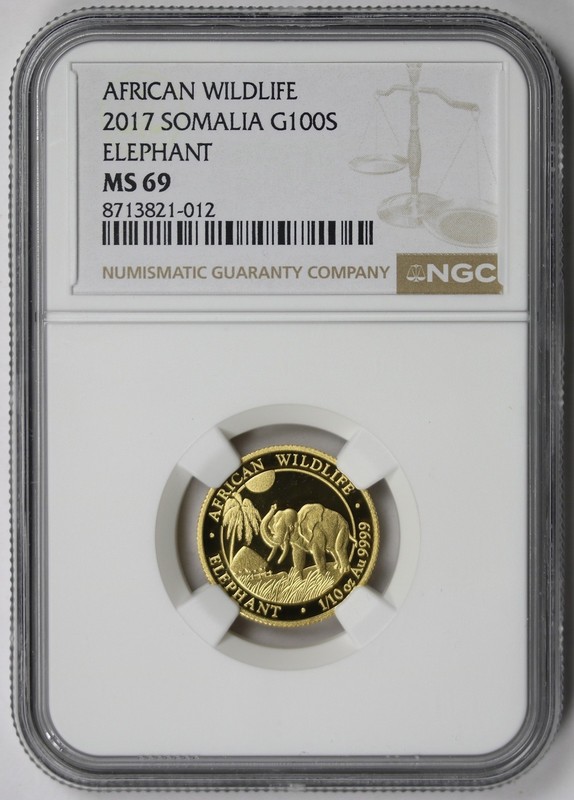 2017 Somalia Elephant 1/10 oz Gold 100 Shillings NGC MS 69 .9999 Fine