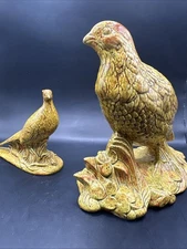 Vintage Holland Mold Clay Ceramic Figurine Pheasant Pair, Yellows Cottage Core