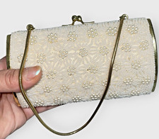 Vintage 1960s Beaded Cream Handbag Purse Small Made In Japan Evening Bag Clutch