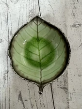 Takahashi San Francisco Japan Trinket Tray Pottery Dish Leaf Porcelain Green