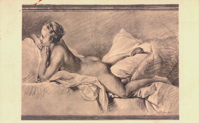 Erotik-Künstler-AK F. Boucher '' Femme nue à plat ventre'' Frau nackt im Bett 10er