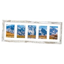 Collage Picture Frame, Displays 5Pcs 4x6 Pictures with 8x24 Distressed White