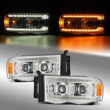 Alpahrex Fit 02-05 Dodge Ram 1500 Led Drl Dual Projector Headlights Chrome