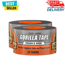 Pack of 2 Gorilla Tough Wide Duct Tape, Silver, 2.88" x 25 Yd, Heavy Duty