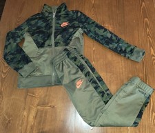 Boys Size 6 Nike Tracksuit 2-Piece Set Pants Zip Up Jacket Green Camo Orange