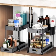 Under Sink Organizers and Storage, 2 Pack Kitchen Bathroom Sink Organizer