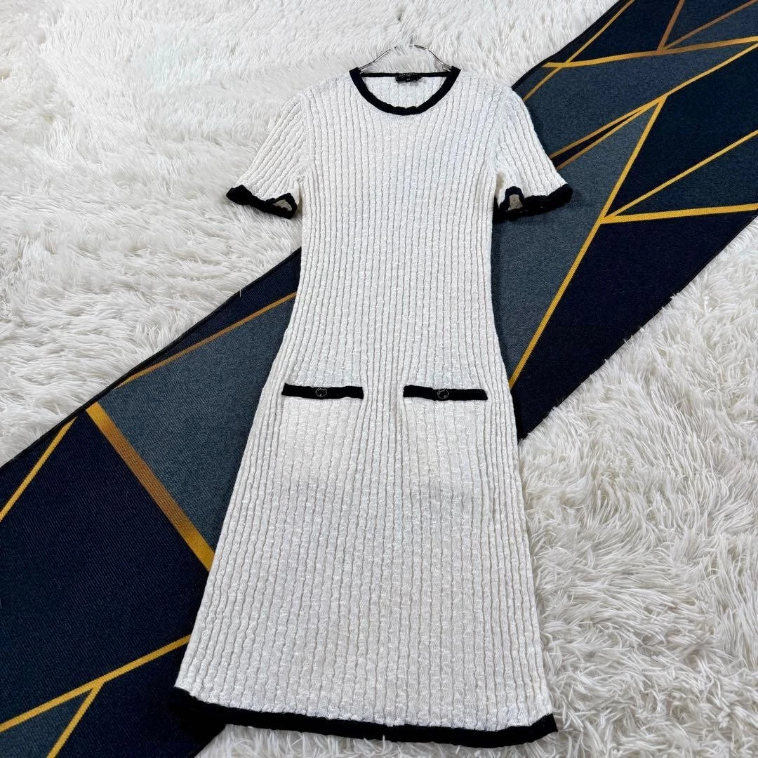 Chanel — CHANEL Knit Dress White Black Short Sleeve Size 34 Women's CC Style  SR2174