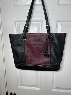 Michael Kors Jet Set Large Tote Bag Black Merlot Purse - Pre-owned