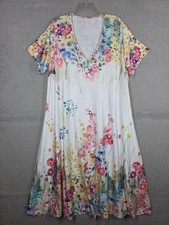 White Floral Swing Dress 2XL Shein Curve V Neck Short Sleeve Stretch Midi