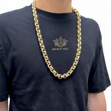 Mens 15mm Patterned Belcher Chain 30 inch Length 9ct Gold XP Heavy And Chunky