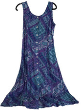 Koret Maxi Shirt Dress Womens Small Blue Purple Sleeveless Beachy Coastal Boho