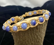 Blue Aventurine Leather Silver Shamballa Bracelet