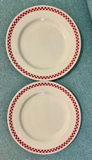 2 Red White Checkers Homer Laughlin Scarlet American Diner Dinner Plates 10.75"