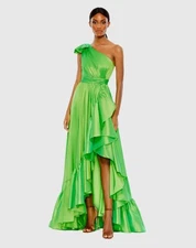 New Mac Duggal Size 12 Green 68027 Ruffle One-Shoulder Taffeta Gown Dress NWT