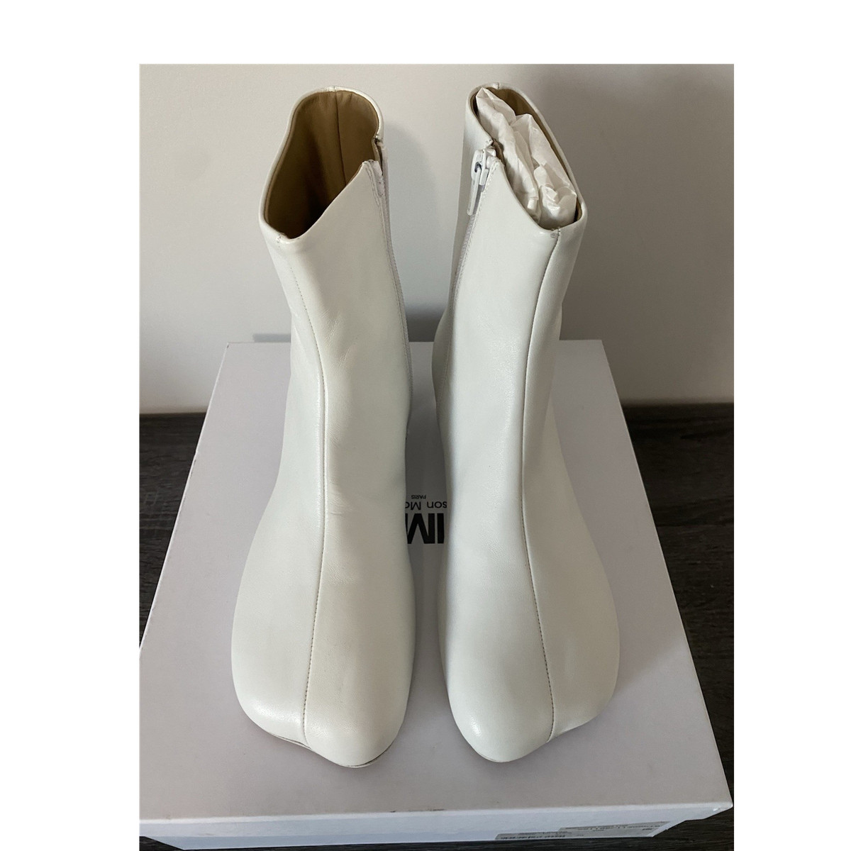 MM6 Maison Margiela White Leather Square Toe Ankle Bootie EU 40 US