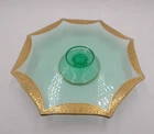 Vintage Green Depression Glass Gold Trim Cake Plate, No Glow
