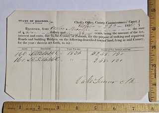 1836 Putnam County Illinois Tax document/Military Bounty Land Tracts/Hennepin