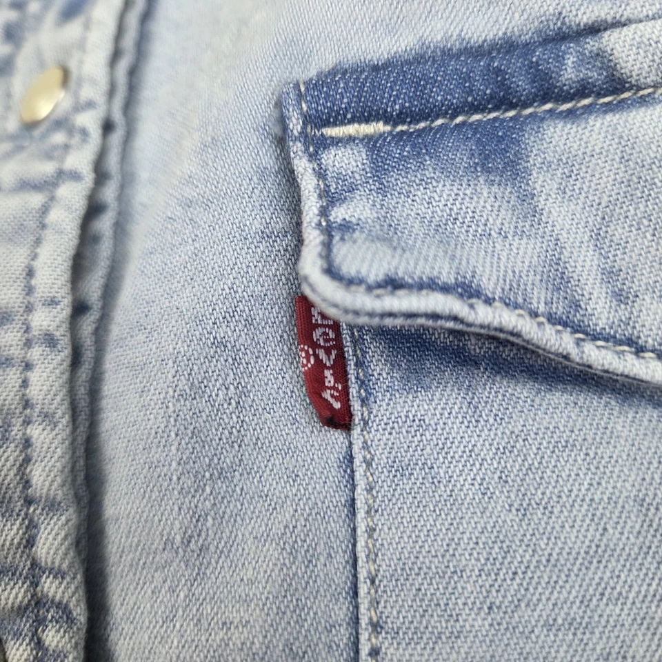 Camisa De Colección Levis Mujer L Denim Perla A Presión Manga Larga Western Rojo Etiqueta Vaquera Foto 4 de 4