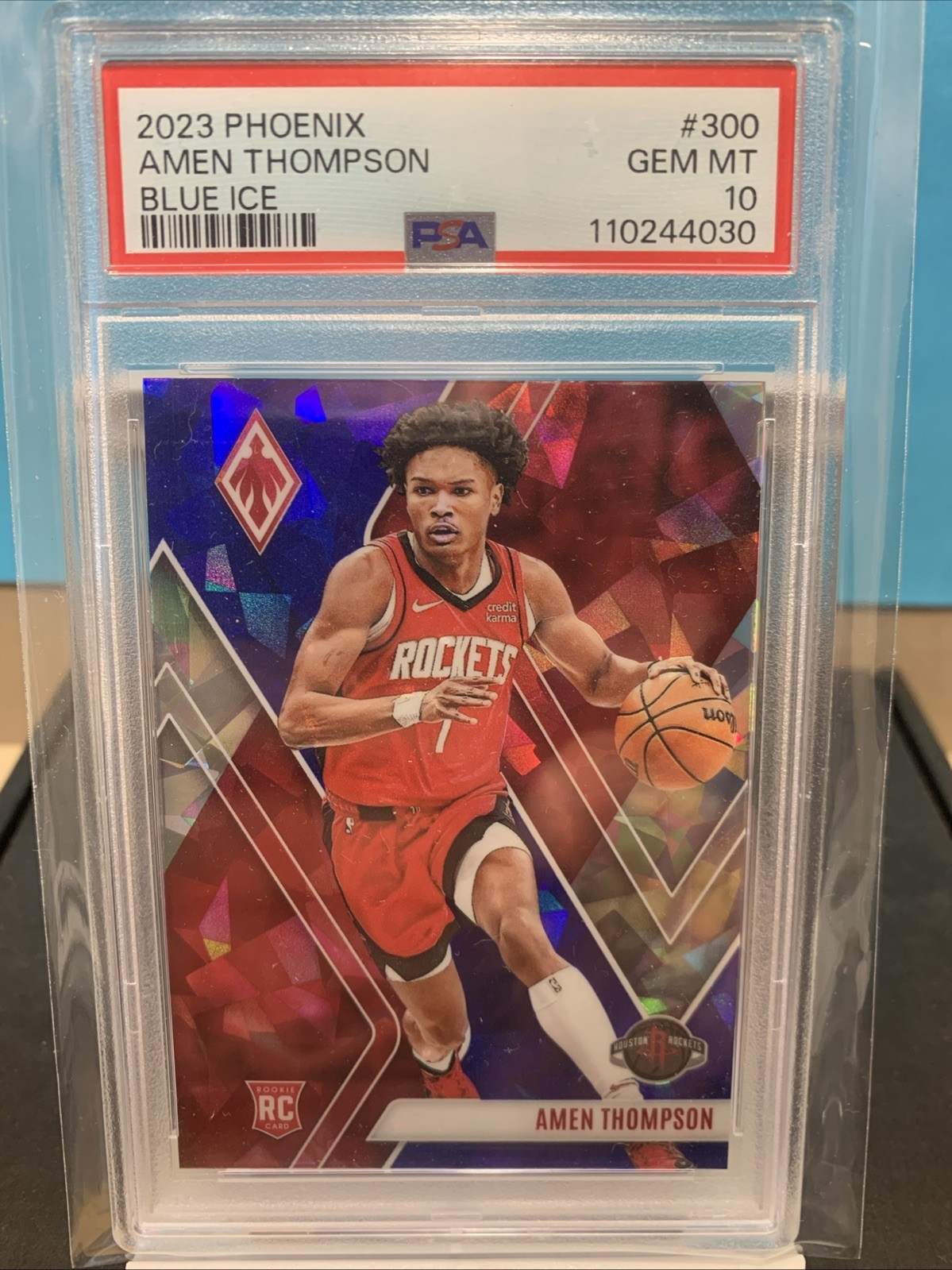 2023 PANINI PHOENIX AMEN THOMPSON #300 BLUE ICE (RC)PSA 10 GEM MT(POP 20)