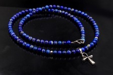 925 Sterling Silver Lapis Lazuli Ankh Necklace 28" Handmade Men Egyptian Pendant