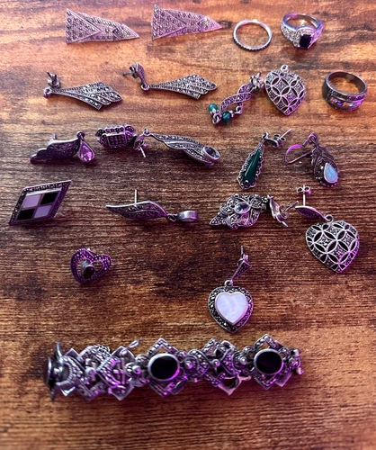 Vintage Old 925 Silver Marcasite Jewelry Lot - 70 grams