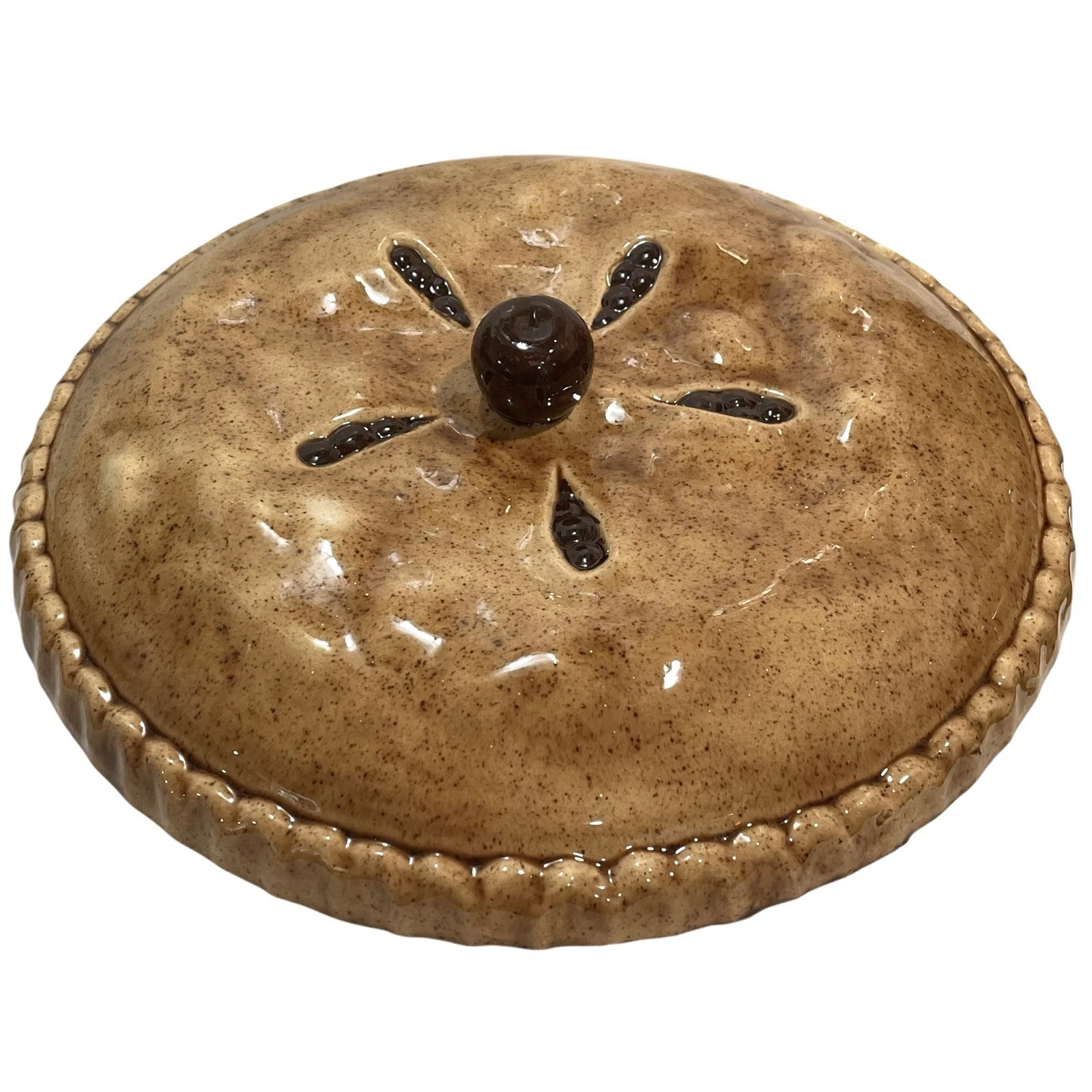 Vintage 1980s Cherry Pie Tart Keeper Unique Pottery Art Covered Dish Platter